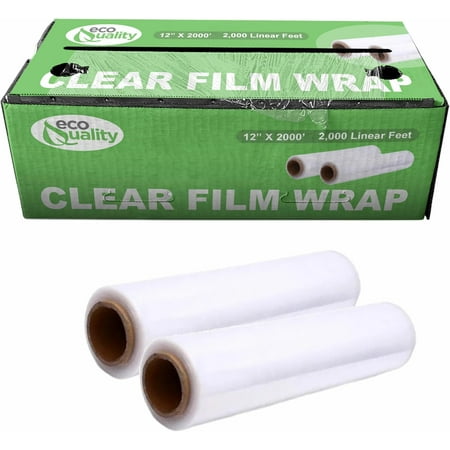 12" x 2000FT Clear Cling PE Food Wrap, Plastic Cling Wrap with Dispenser Cutter Box - BPA Free, Food Safe, Plastic Film Roll, Microwave & Freezer Safe Stretch Wrap for Food Service & Home Use (1)