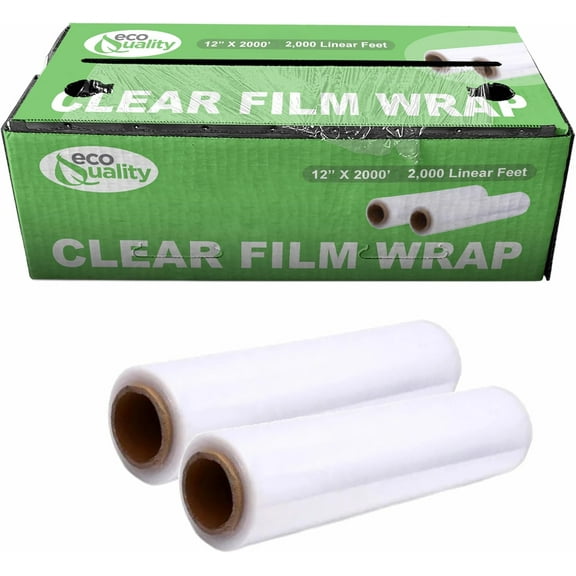 12" x 2000FT Clear Cling PE Food Wrap, Plastic Cling Wrap with Dispenser Cutter Box - BPA Free, Food Safe, Plastic Film Roll, Microwave & Freezer Safe Stretch Wrap for Food Service & Home Use (2)