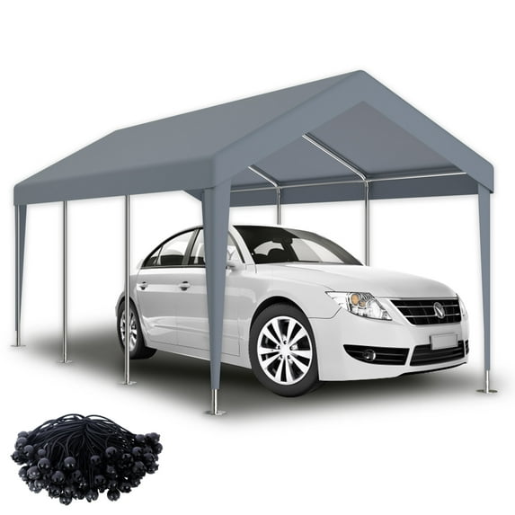 12 x 20FT Carport Replacement Canopy Cover with 76 Elastic Buckles, Waterproof & UV Protected Tarp Suit for Garage Shelter, Frame is Not Included, Gray