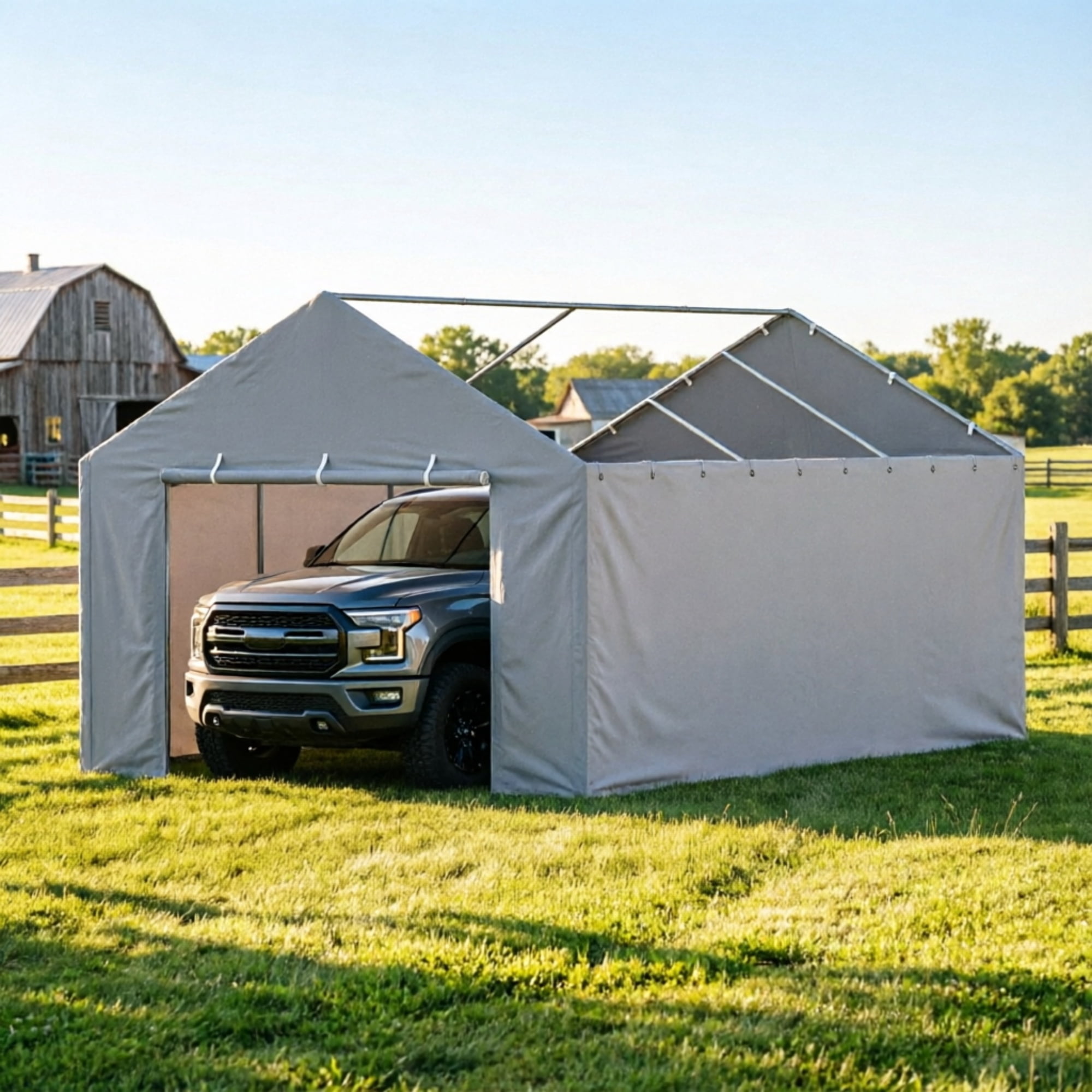 12 x 20ft Carport Replacement Side Wall, Heavy-Duty Waterproof & UV-Protected Garage Tent Tarp with Ball Bungees (Top & Frame Not Included)