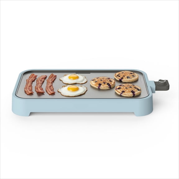 12” x 22” Electric Griddle, XL Ceramic Nonstick Flat Top Cooking Surface, Adjustable Temperature Dial, Drip Tray, Dishwasher Safe, 1500W Fast Even Heating, Pancakes & Eggs, Sky Blue