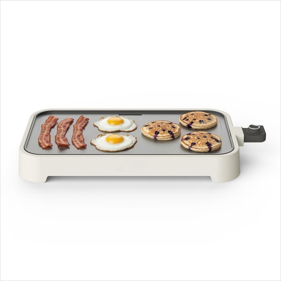 12” x 22” Electric Griddle, XL Ceramic Nonstick Flat Top Cooking Surface, Adjustable Temperature Dial, Drip Tray, Dishwasher Safe, 1500W Fast Even Heating, Pancakes & Eggs, Linen Cream