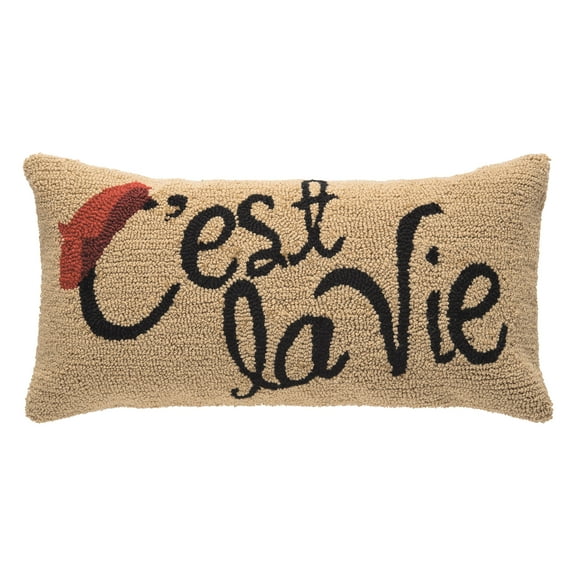 French Chapeau "C'Est La Vie" Hooked Accent Pillow, 12" x 24"