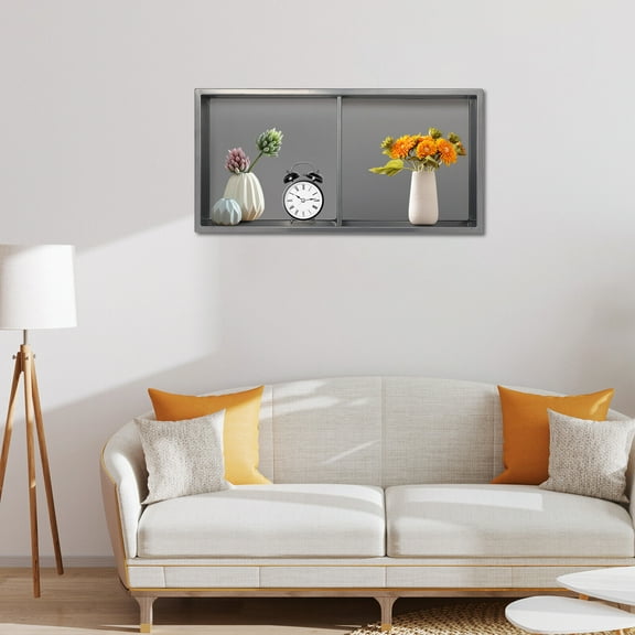 12'' x 24'' Modern Wall-Mounted Double Shelf Shower Niche, Stainless Steel （Silver Gray）