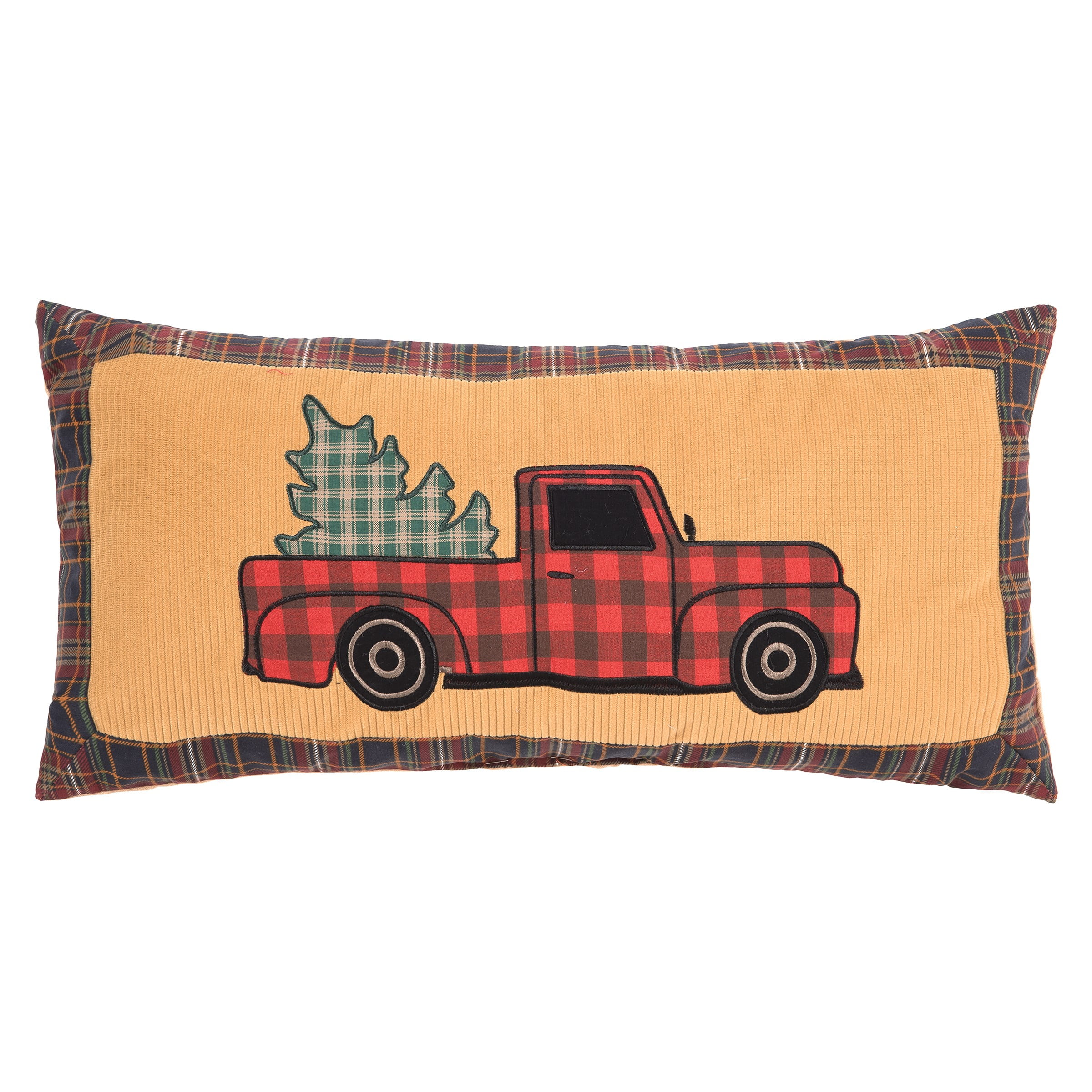 Holiday Red Truck Applique Cotton Throw Pillow 12" x 24"