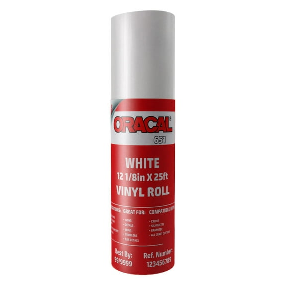 12" x 25ft Roll of Oracal 651 White Craft Vinyl - Adhesive Vinyl for Cricut, Silhouette, and Cameo cutters - Gloss Finish - Outdoor and Permanent