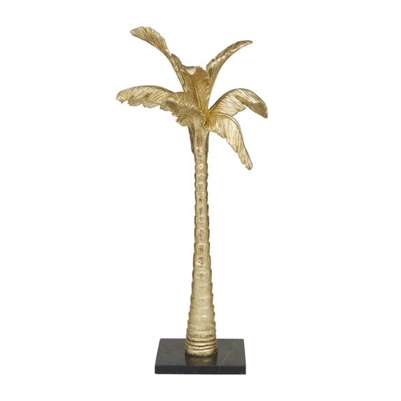 12" x 27" Gold Polystone Palm Tree Sculpture, by DecMode