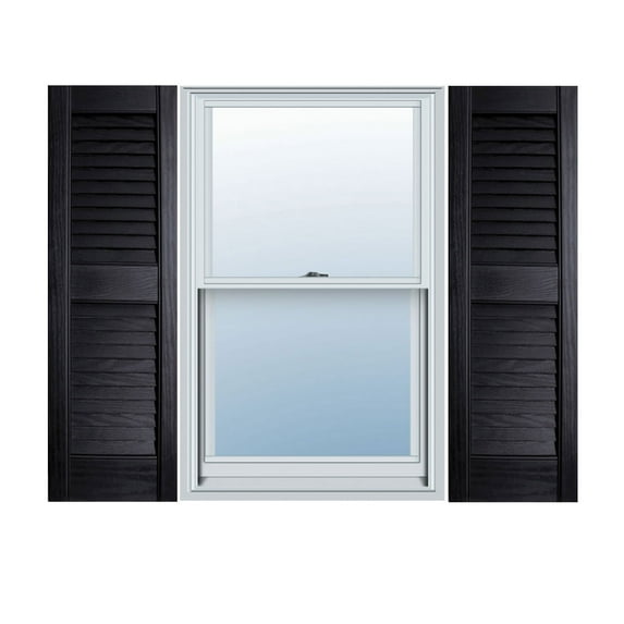 12" x 28" Builders Choice Vinyl Open Louver Window Shutters, w/Shutter Spikes & Screws (Per Pair), Black