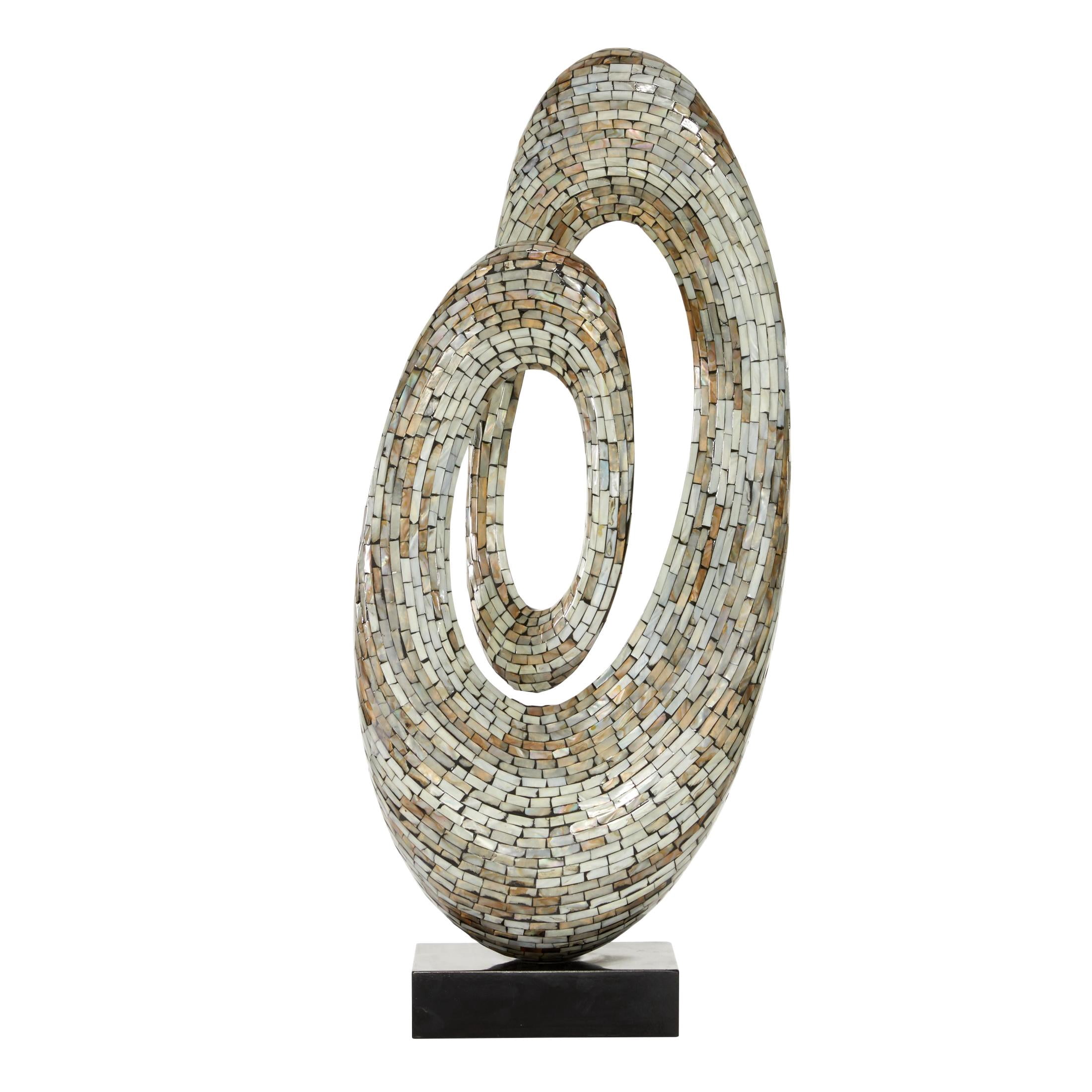 12" x 29" Gray Mother of Pearl Shell Swirl Abstract Sculpture with Black Base, by DecMode