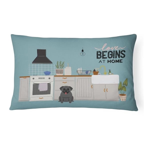 12 x 3 x 16 in. Black Pug Kitchen Scene Canvas Fabric Decorative Pillow