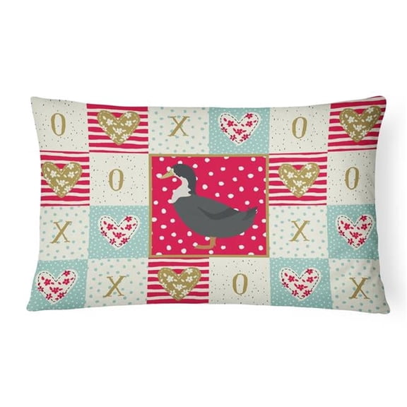 12 x 3 x 16 in. Blue Swedish Duck Love Canvas Fabric Decorative Pillow