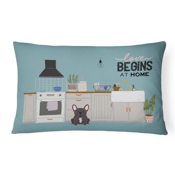 12 x 3 x 16 in. Brindle French Bulldog Kitchen Scene Canvas Fabric Decorative Pillow