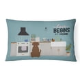 thumbnail image 1 of 12 x 3 x 16 in. Chocolate Labrador Kitchen Scene Canvas Fabric Decorative Pillow, 1 of 1