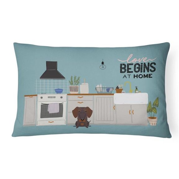 12 x 3 x 16 in. Chocolate Wire Haired Dachshund Kitchen Scene Canvas Fabric Decorative Pillow