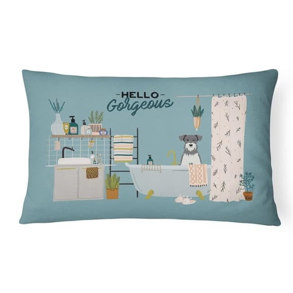 12 x 3 x 16 in. Salt & Pepper Miniature Schnauzer in Bathtub Canvas Fabric Decorative Pillow