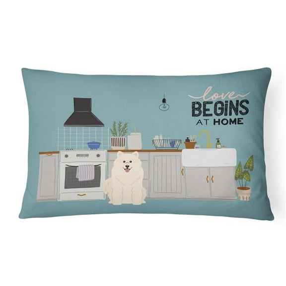 12 x 3 x 16 in. Samoyed Kitchen Scene Canvas Fabric Decorative Pillow