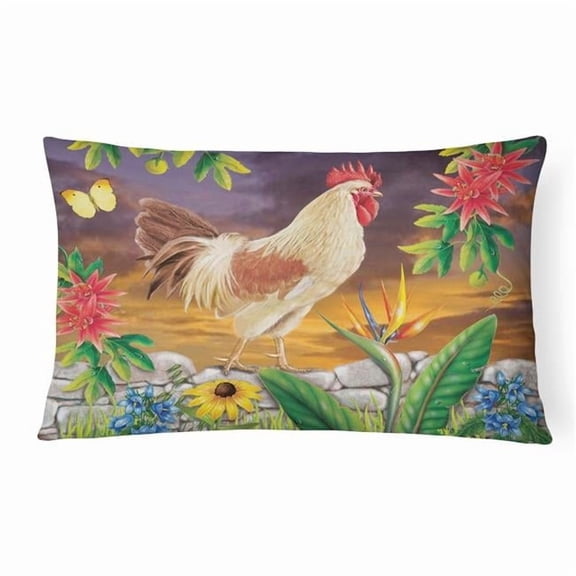 12 x 3 x 16 in. White Rooster Canvas Fabric Decorative Pillow