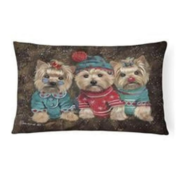 12 x 3 x 16 in. Yorkshire Terrier Yorkie Christmas Elves Canvas Fabric Decorative Pillow