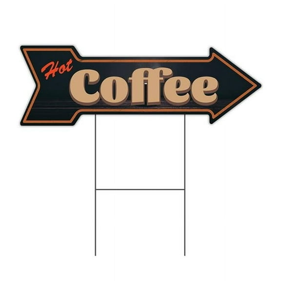 12 x 36 in. Corrugated Plastic Single Sided Arrow Sign - Hot Coffee