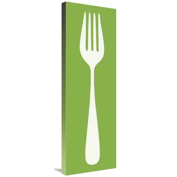 12 x 36 in. Mealtime - White on Green - Fork Art Print - BG.Studio