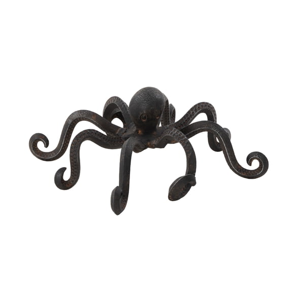 12" x 4" Black Metal Octopus Sculpture with Long Tentacles and Suctions Details, by DecMode