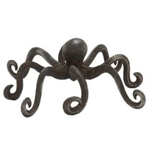 12" x 4" Black Metal Octopus Sculpture with Long Tentacles and Suctions Detailing, by DecMode