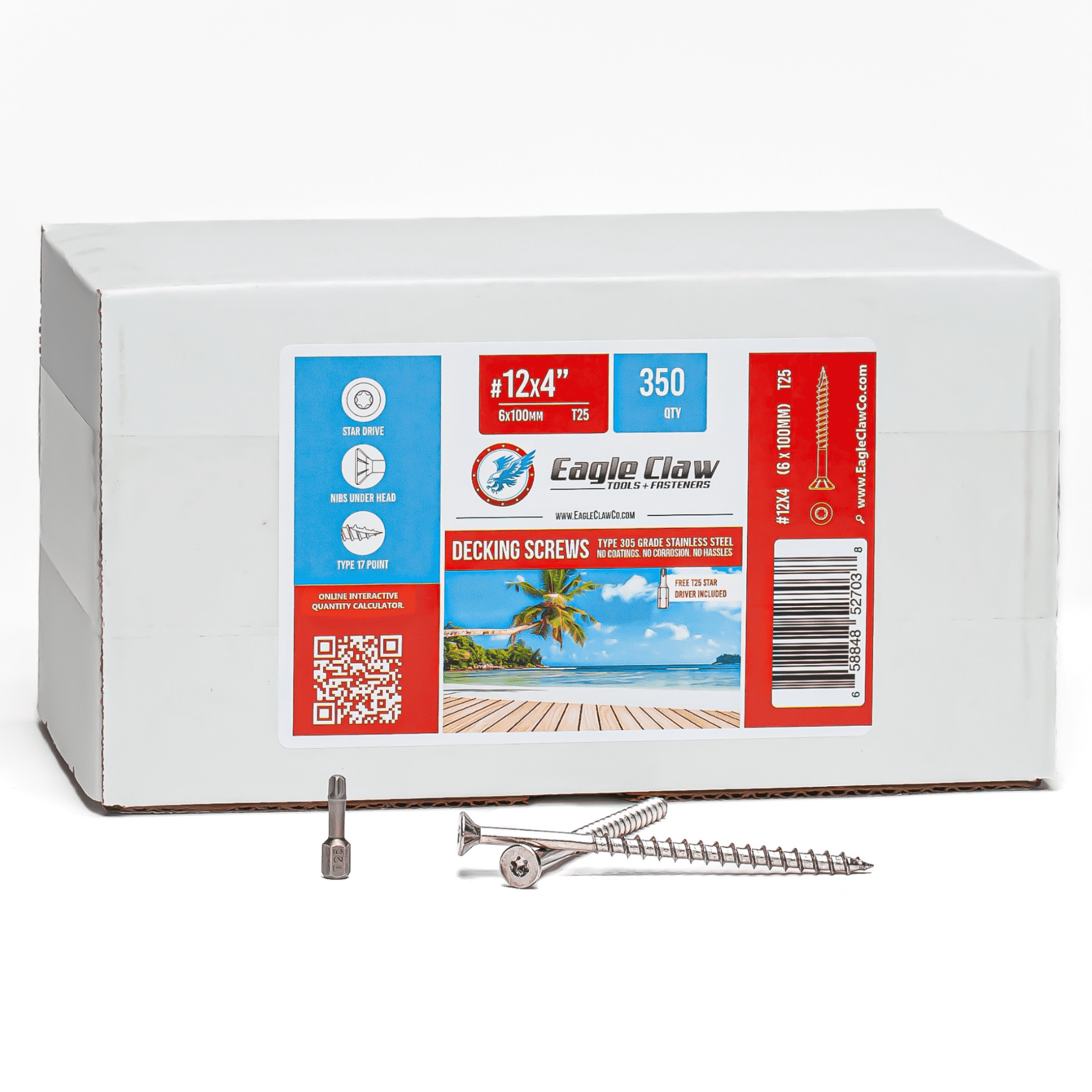 #12 x 4 Inch Stainless Steel Torx Drive Wood Screws, 350 Pieces