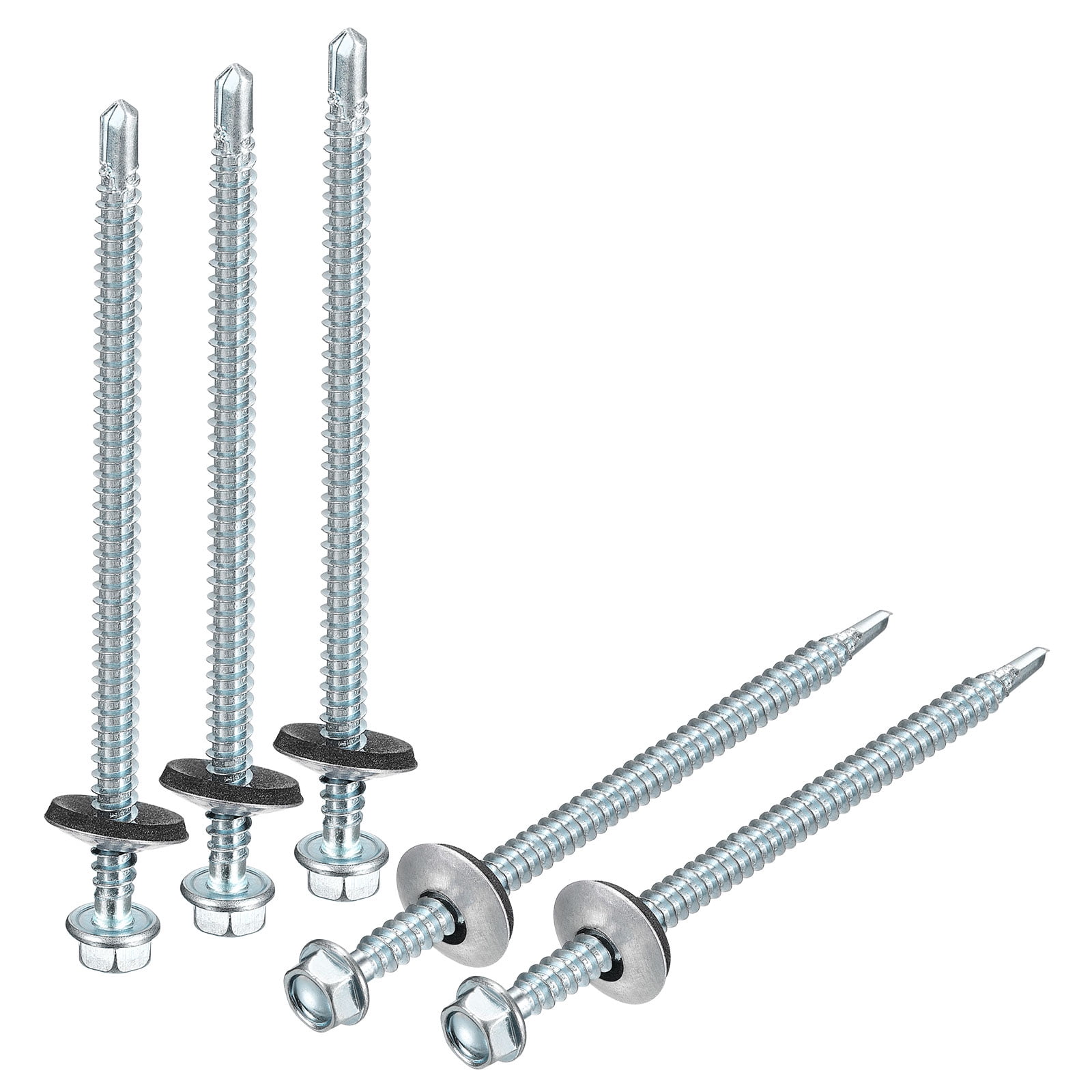 #12 x 4" Screws, 50 Pack Zinc Plated Steel Hex Head Screws with EPDM Washer