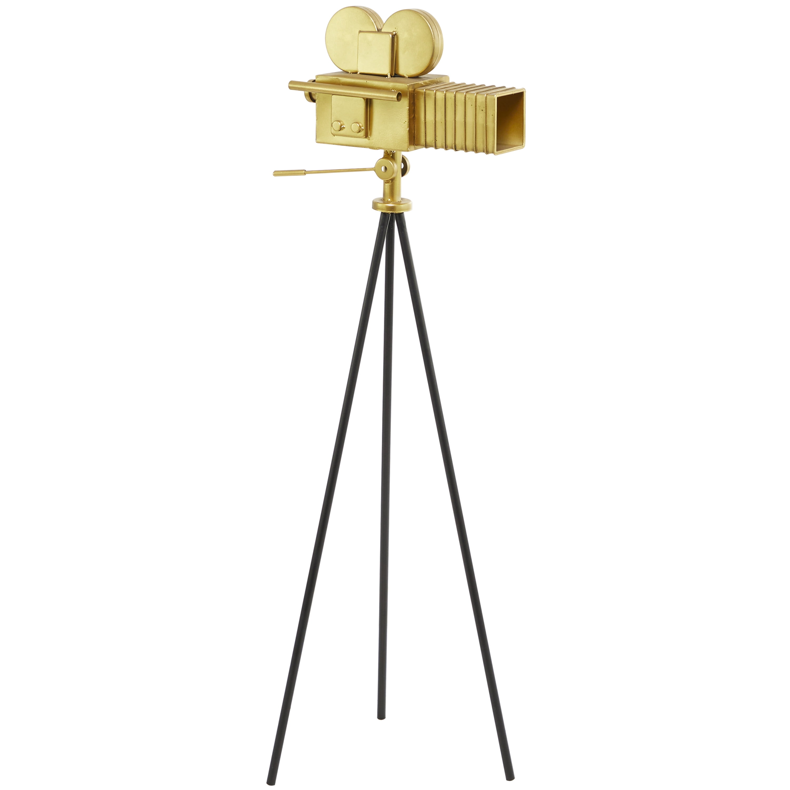 12" x 43" Gold Metal Camera Film Sculpture with Tripod Stand, by DecMode