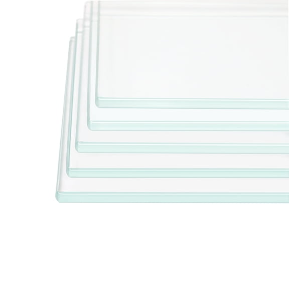 12" W x 46" L - Tempered Rectangle Glass Shelf Without Frame (5 Pieces Set) - 3/16" Thick -Pencil Polished