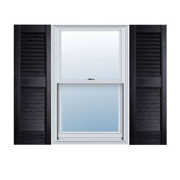 12" x 47" Builders Choice Vinyl Open Louver Window Shutters, w/Shutter Spikes & Screws (Per Pair), Black