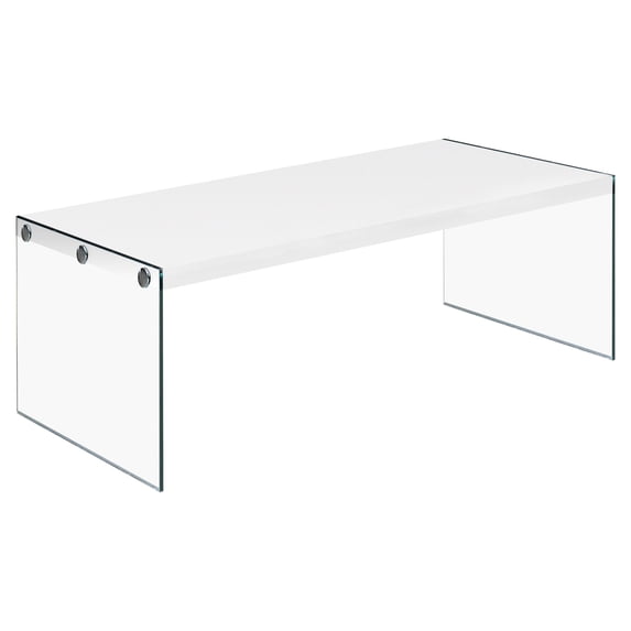 22" x 44" x 16.25" White Clear Particle Board Tempered Glass Coffee Table