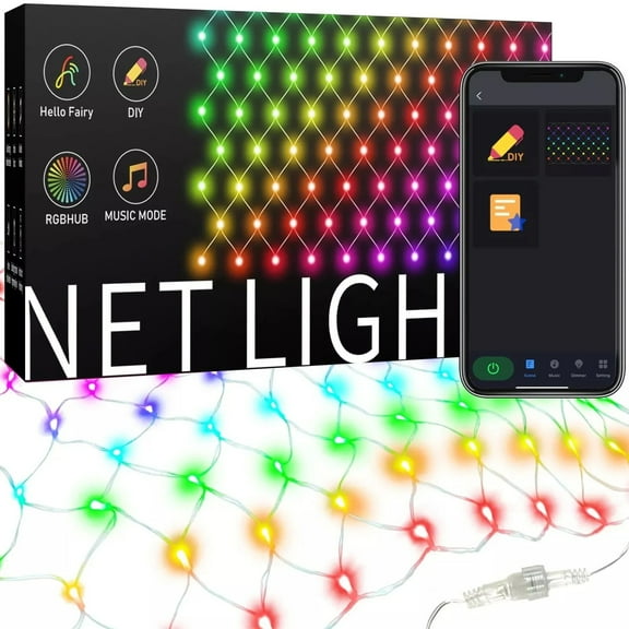 12" x 5" Dynamic Net Lights Christmas Outdoor Decoration with Programmable RGB Fairy Lights App-Controlled