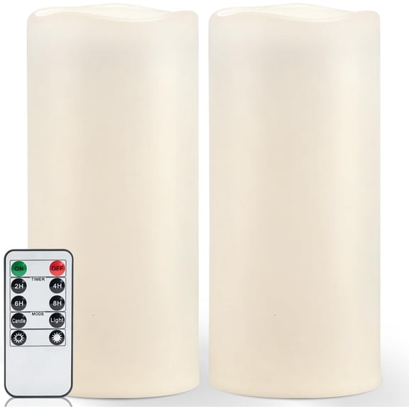 12" x 5" Large Waterproof Outdoor Flameless Candles with Remote Control and Timer, Battery Operated Flickering LED Pillar Candles for Outdoor Larterns, Porch, Long Lasting, Set of 2