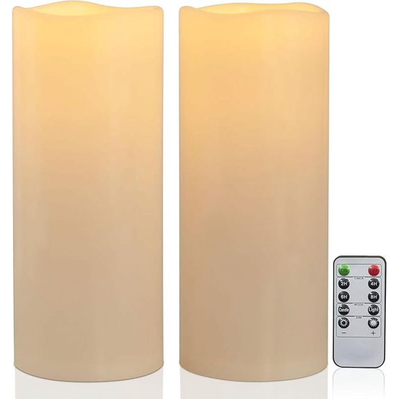 12" x 5" Waterproof Outdoor Flameless Candles Battery Operated LED Flickering Pillar Candles with Remote and Timer for Indoor Outdoor Lanterns, Long Lasting, Ivory White Large, Set of 2