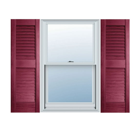 12" x 51" Builders Choice Vinyl Open Louver Window Shutters, w/Shutter Spikes & Screws (Per Pair), Berry Red