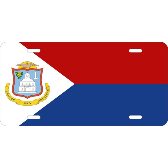 12" x 6" Aluminum License Plate – North American Flag Designs – Durable UV-Printed Metal Car Tag for Front Plate Mounting, Garage Décor, Gifts & Collectors (Sint Maarten)