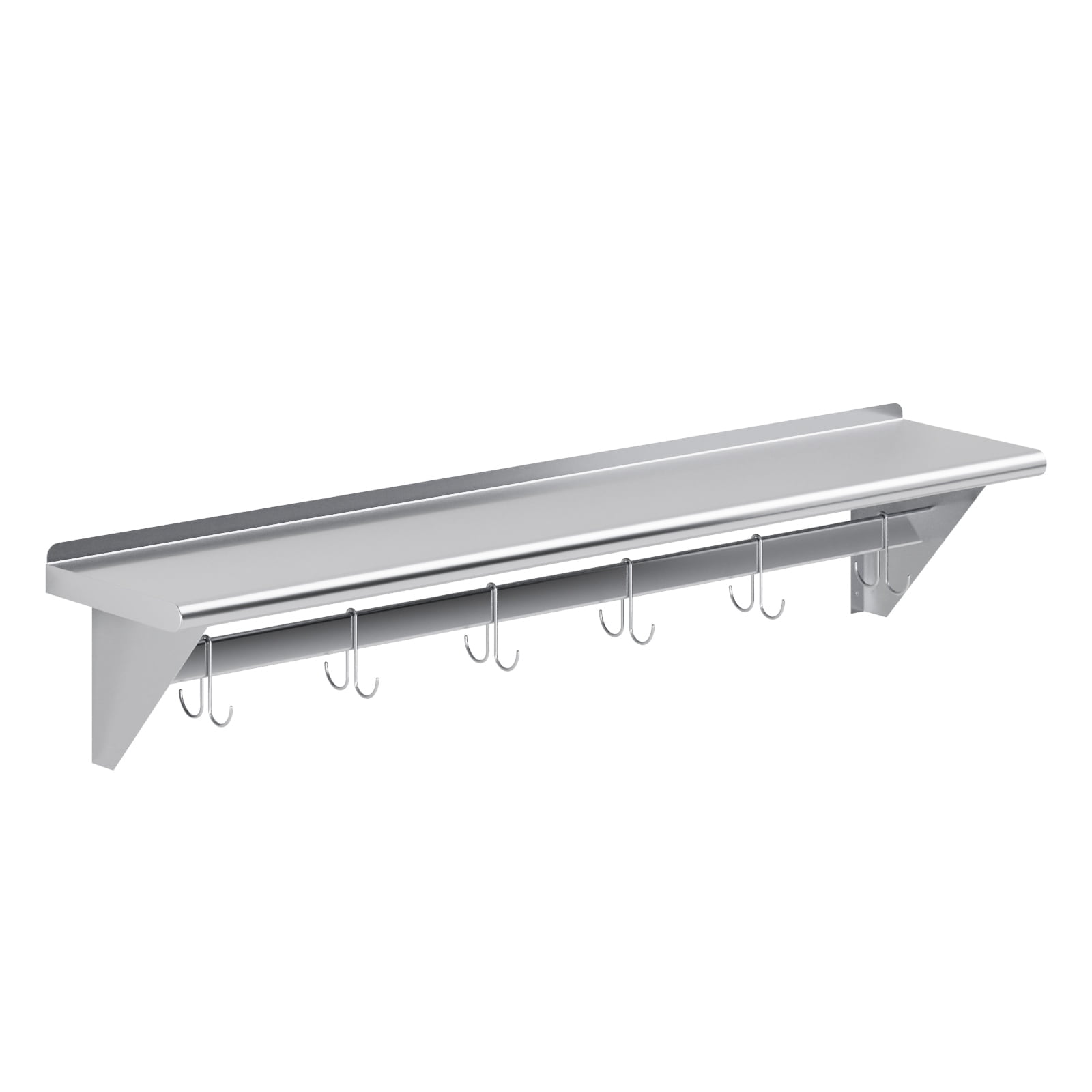 AmGood 12"x60" Stainless Steel Wall Mounted Pot Rack, Shelf, 6 Hooks