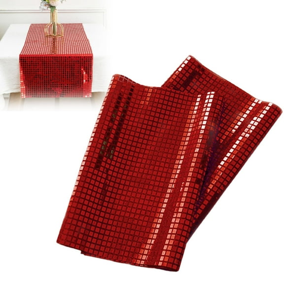 12 x 70 Inch Glitter Disco Table Runner, Checkered Disco Table Runner, Retro 70S 80S Birthday Dance Table Decor, European Style Sparkly Table Cover, Vintage Disco Party Table Linen,Red