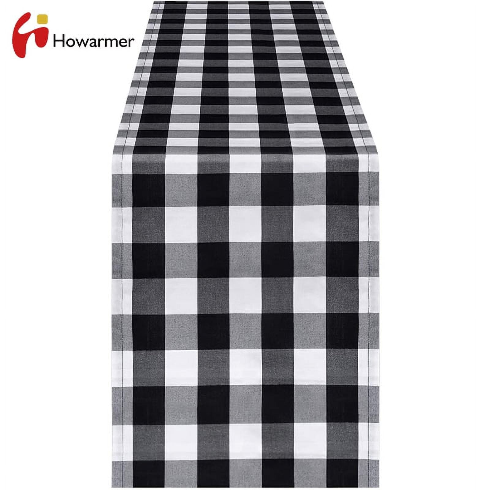 12 x 70 inch Outdoor Table Runner, Black and White Buffalo Check Table