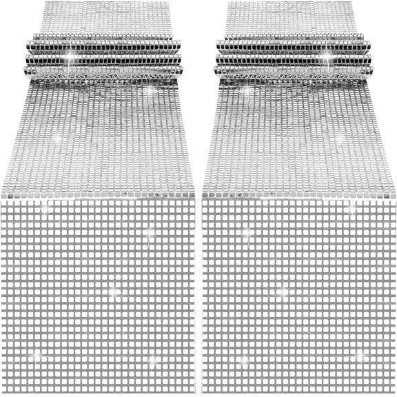 12 x 71 Inches Glitter Disco Party Table Runner, Sparkle Sequin Tablecloth for 70s 80s Disco Dance Party, Bachelorette, Wedding & Birthday Decor (Silver,2Pcs)