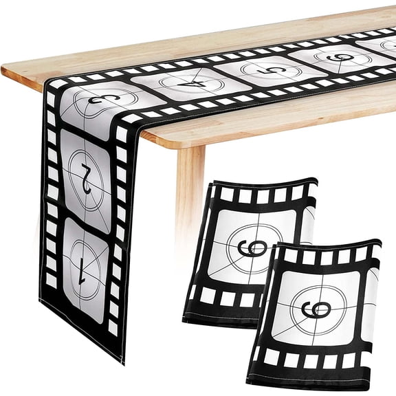 12 x 72 Inch Movie Night Table Runner Movie Theme Party Decorations Supplies Film Strip Table Runner Film Reel Tablecloth Decor for Kitchen Party(Classic Style,3 Pcs)