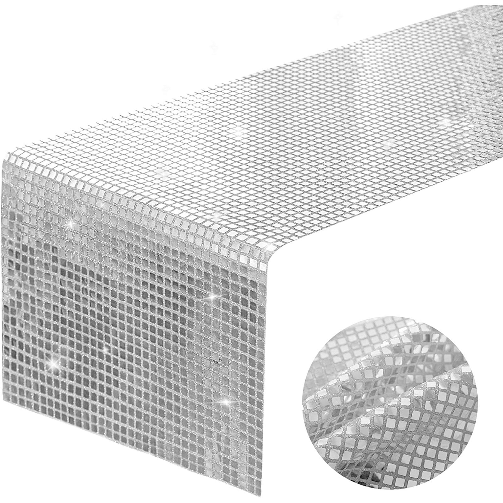 12 x 72 Inches Glitter Disco Party Table Runner Sequin Silver Table Runner Euphoria Dance Party