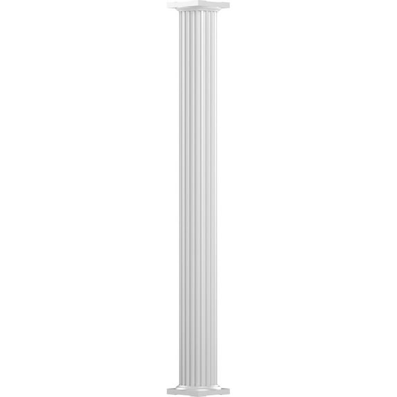 12" x 8' Endura-Aluminum Column, Round Shaft (For Post Wrap Installation), Non-Tapered, Fluted, Gloss White Finish w/ Capital & Base