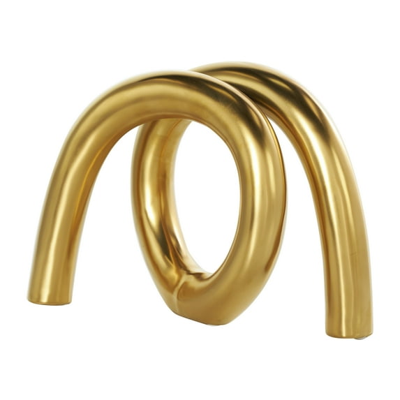 12" x 8" Gold Ceramic Rounded Loop Abstract Sculpture, by DecMode
