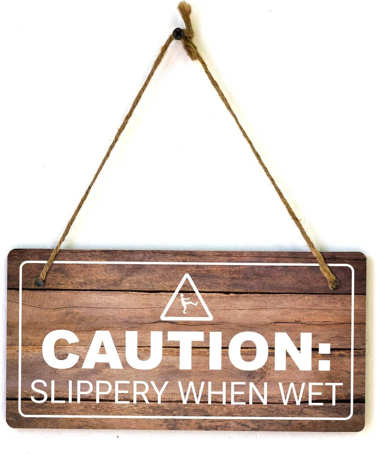 12 x 8 Inch Caution: Slippery When Wet Rustic Oak Wood Sign - Hanging ...