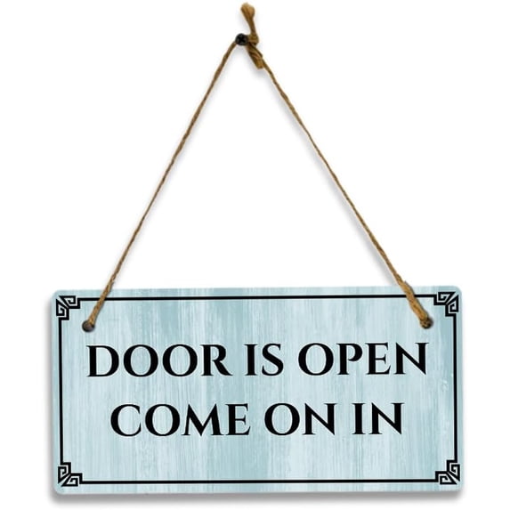 12 x 8 Inch Door is Open Come On in Rustic Light Blue Wood Sign ...