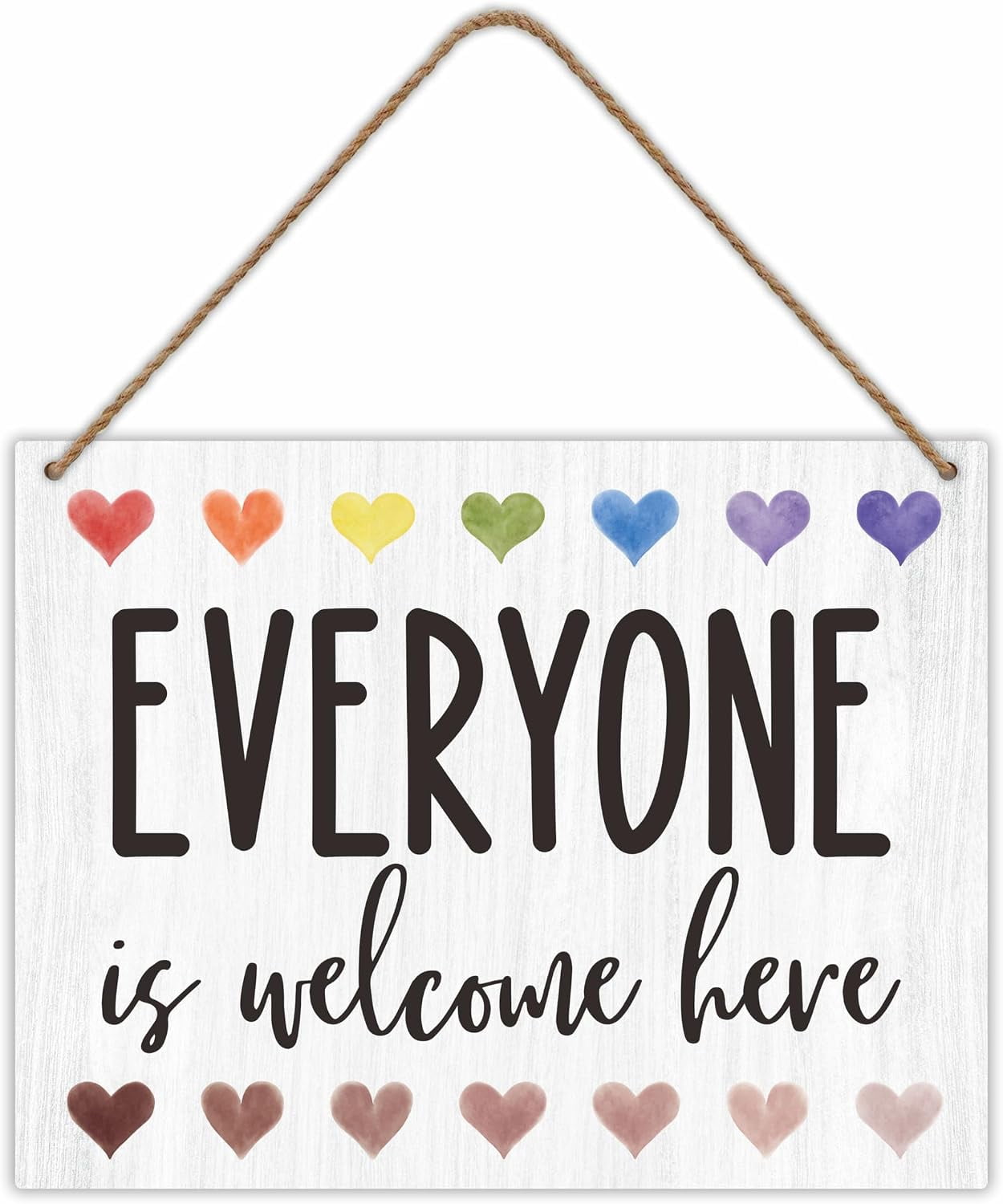 12 x 8 Inch Everyone is Welcome Here Rainbow Hearts Sign - Wooden Art ...