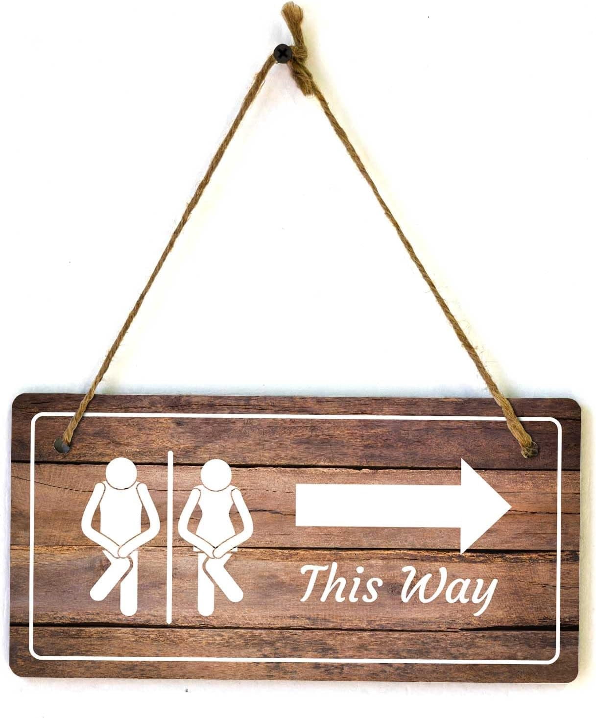 12 x 8 Inch Fun Restroom Sign Arrow Right Rustic Oak Wood Sign ...