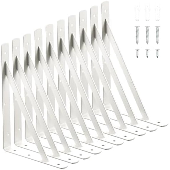12 x 8 Inch Heavy Duty Shelf Brackets, 10 Pack Rustproof Off-White Metal L Brackets for Wall Mounted Shelves, 600lb Load Capacity, Includes Screws$$Tools & Hardware Other
